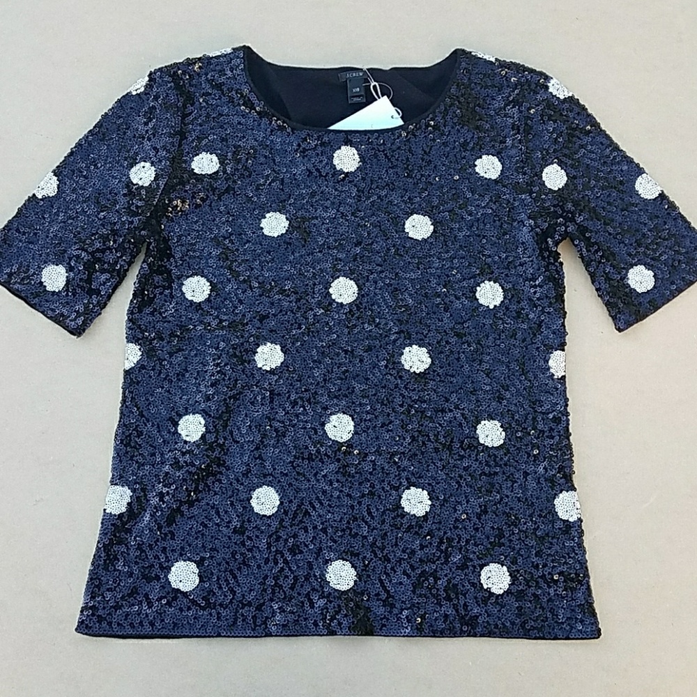 J.Crew Black/ White Polka Dot Sequins Top Sz XXS